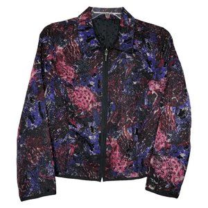 REVERSIBLE Purple Floral Corduroy Black Brocade Zip Front Blazer - Size Large